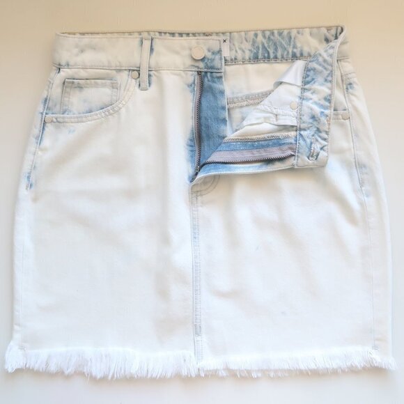 PAIGE Jamine High Waist Raw / Frayed Hem White & Blue Denim Mini Skirt Size 27 - Picture 6 of 15